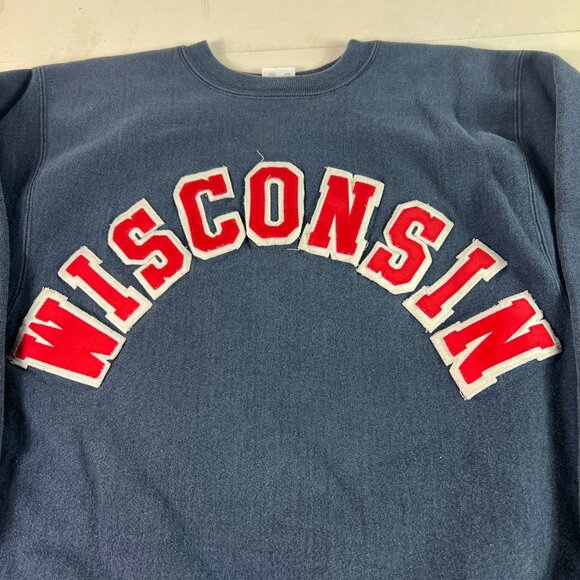 VTG Champion Reverse Weave Wisconsin Badger Sweatshirt Extra Large Blue Crewneck - Picture 3 of 14